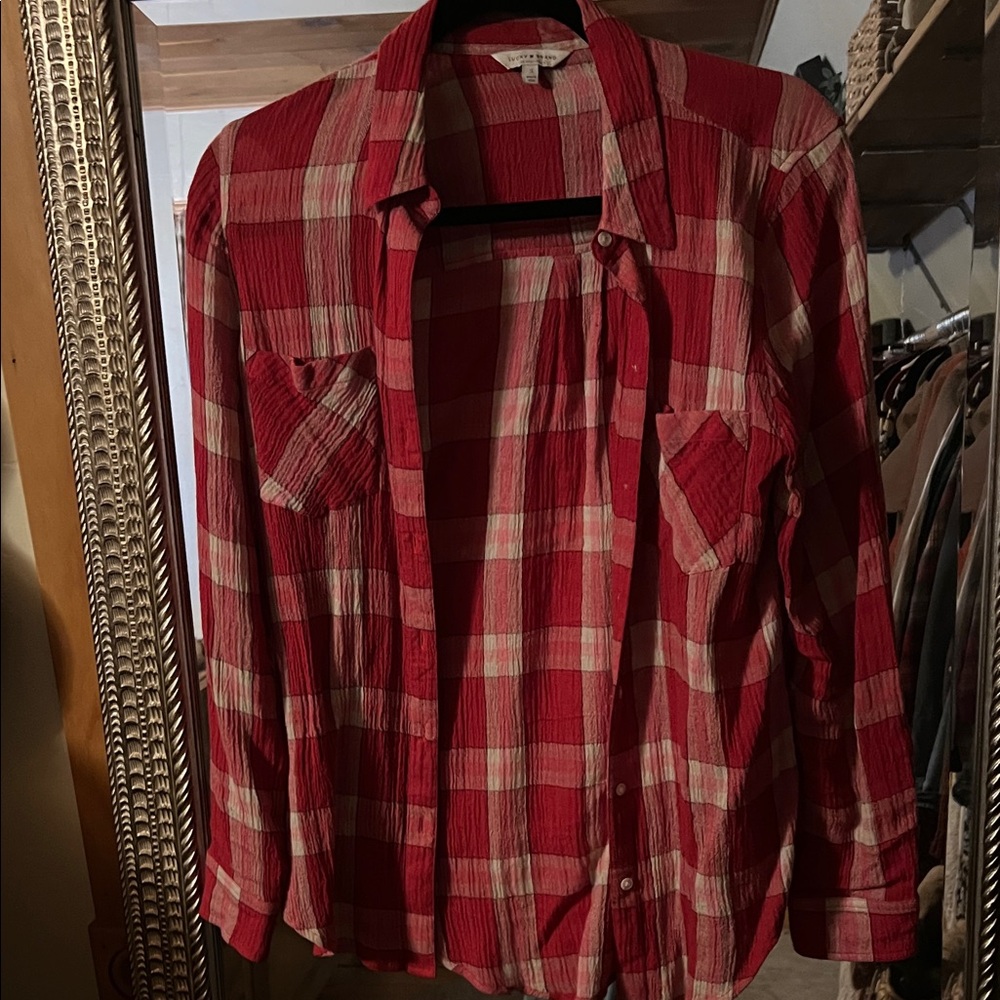Lucky Brand Red and White Plaid Shirt